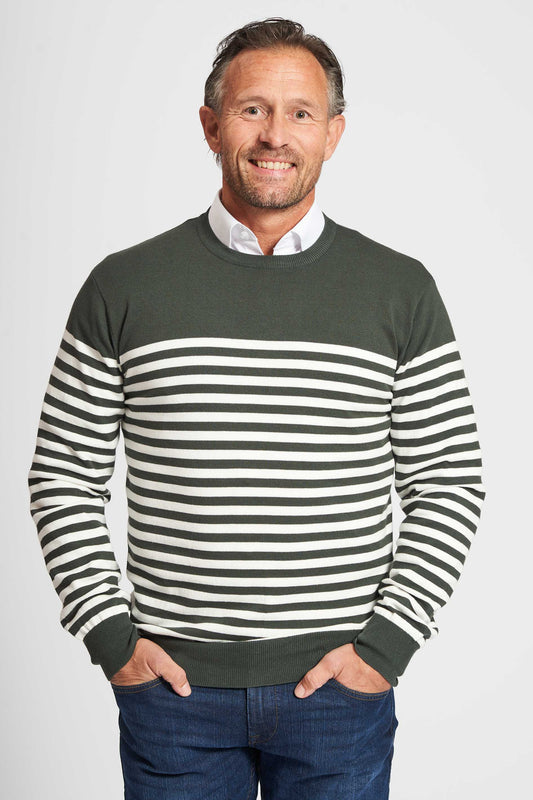 Bomulds Strik 'Adrian' - Stripe Army/Off White
