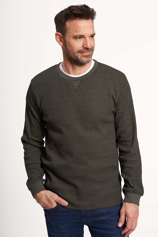 Vaffel Sweat 'Asnaes' - Hunter Green Melange