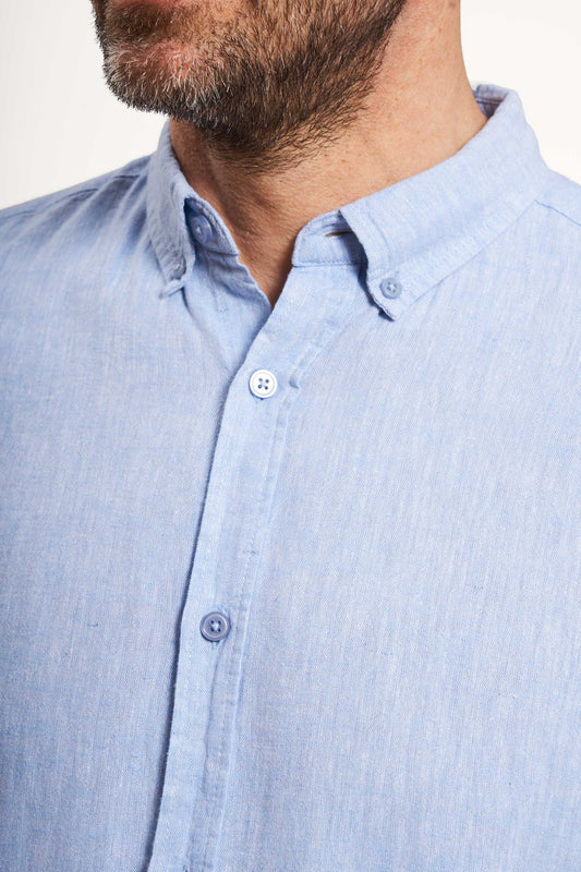 Linen/Cotton Shirt LS - Light Blue Melange