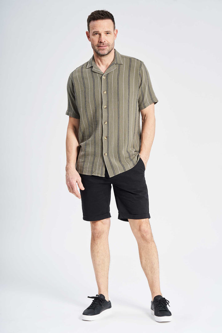 Bomuld Skjorte 'Toke' - Olive/Black