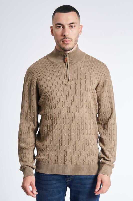 Half Zip Kabelstrik 'Klampenborg' - Dark Sand Melange