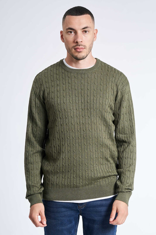 Kabelstrik 'Gentofte' - Dark Olive Melange