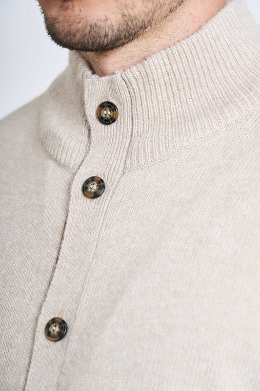 Cardigan m. Uld 'Lemming' - Sand Melange