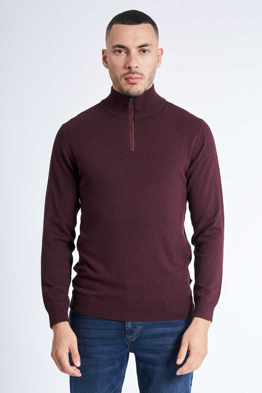Half Zip Strik 'Toreby' - Deep Wine Melange