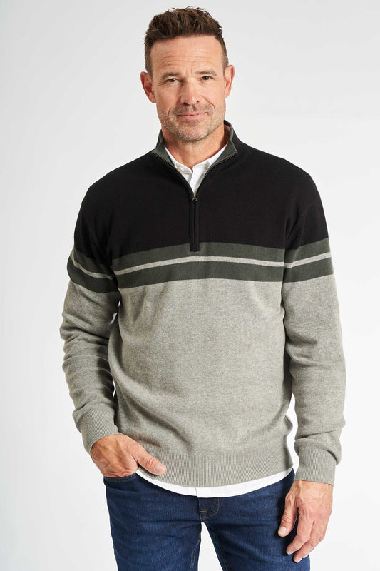 Half Zip Strik 'Kalle' - Grey Melange Striped