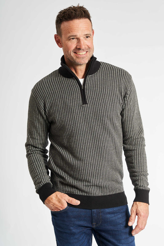 Half Zip Strik 'Kalle' - Grey Melange/Black