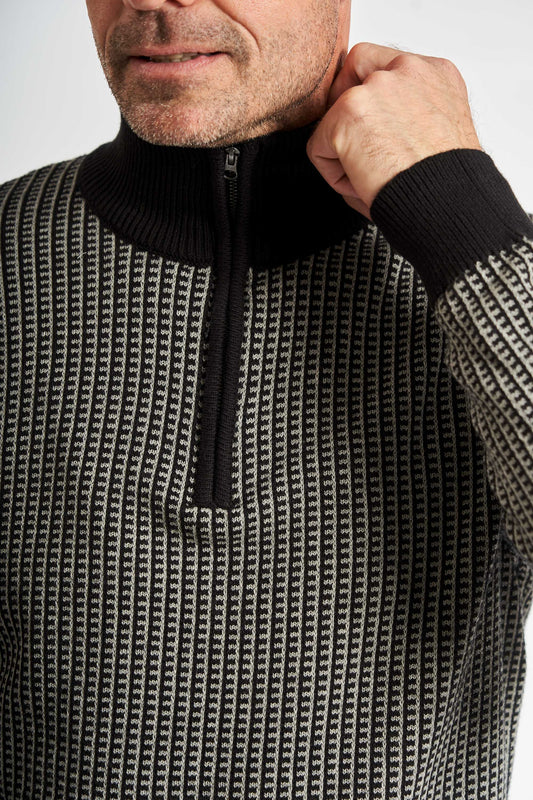 Half Zip Strik 'Kalle' - Grey Melange/Black