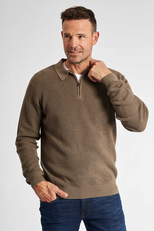 Halfzip Strik 'Langeskov' - Dark Sand