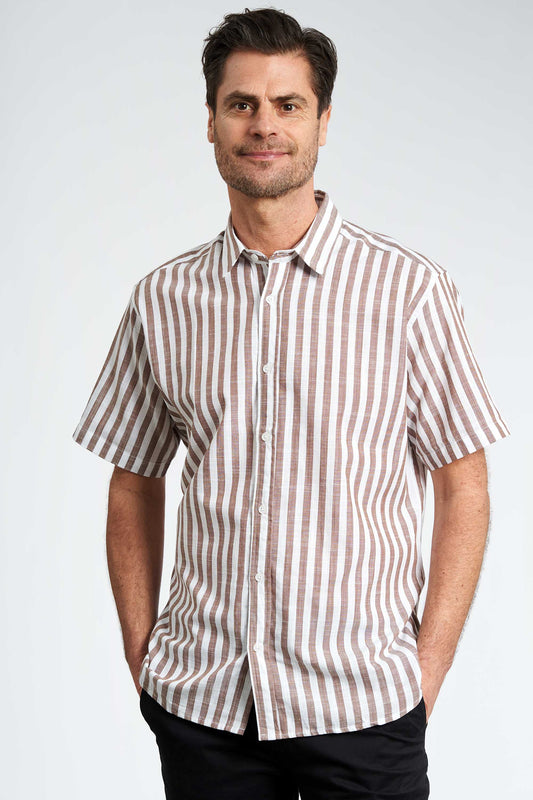Kortærmede Skjorte 'Vamdrup' - Mocca Stripe