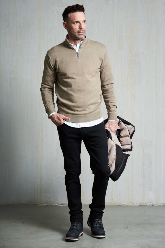 Half Zip Strik 'Havndal' - Dark Sand