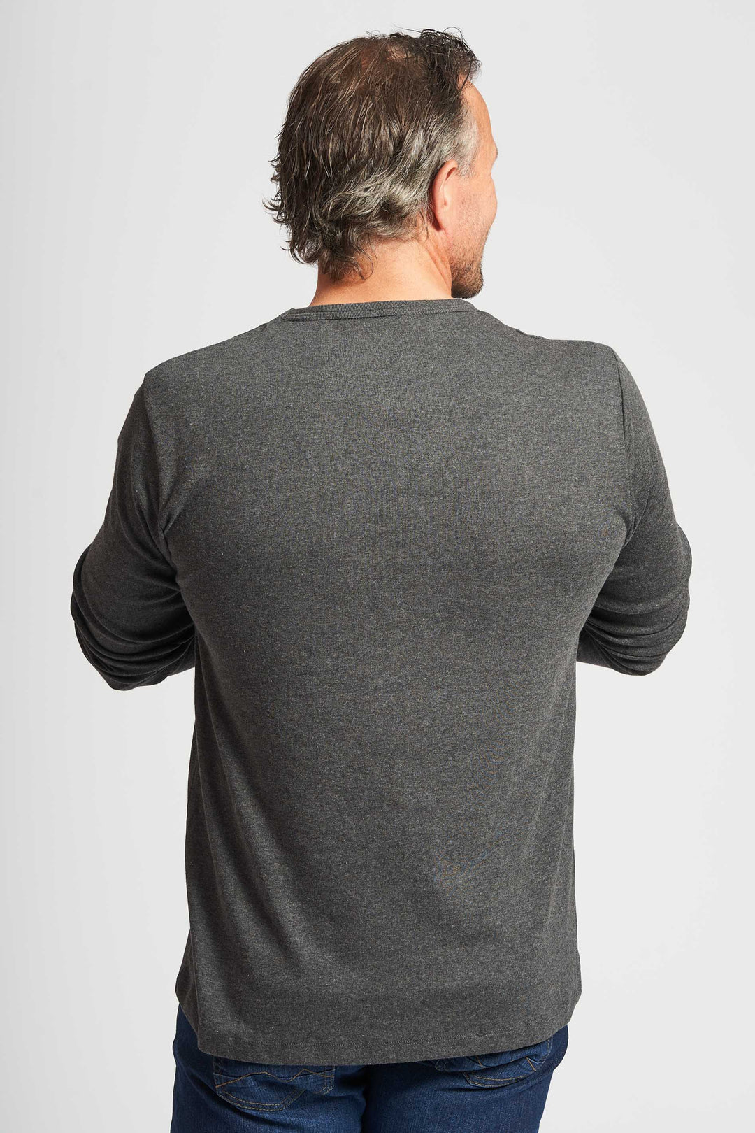 Langærmet T-shirt 'Lejre' - Dk. Grey Mel.