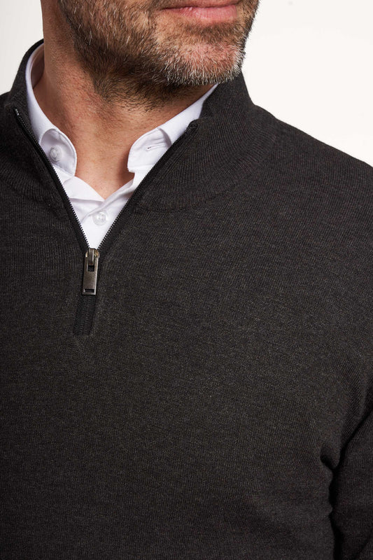 Halfzip Strik 'Gistrup' - Dark Grey Melange