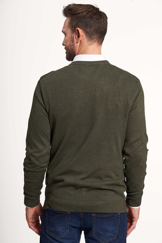 O'Neck Strik 'Greve' - Dark Olive Melange