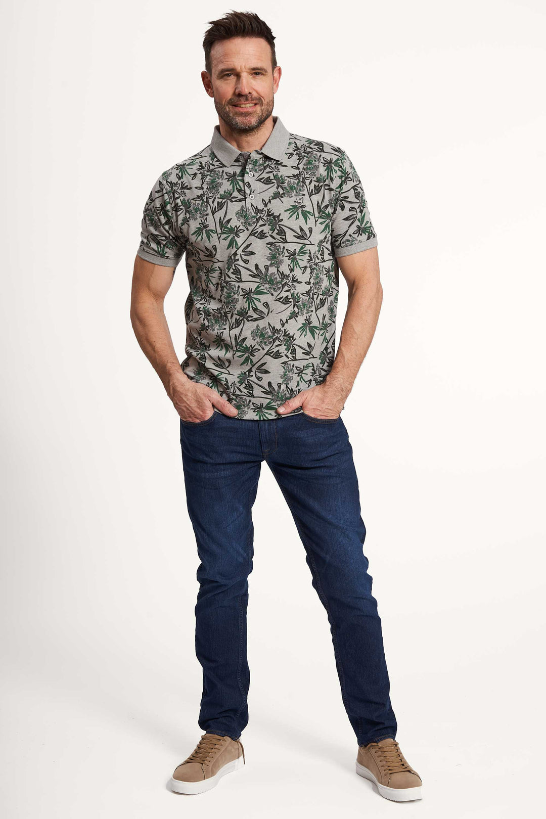 Polo T-Shirt 'Grenaa' - AOP Grey
