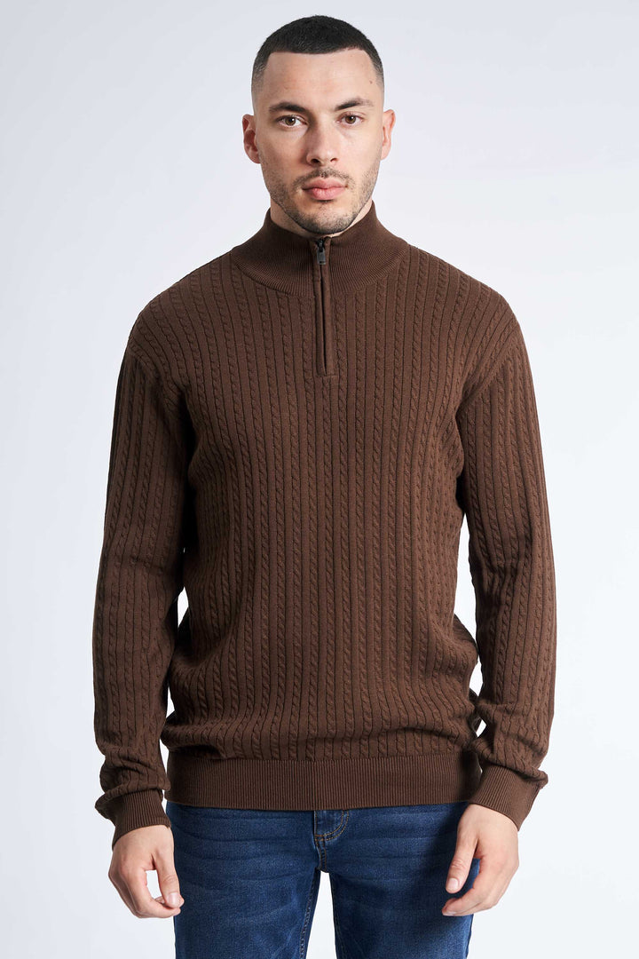 Half Zip Kabelstrik 'Oure' - Dark Latte