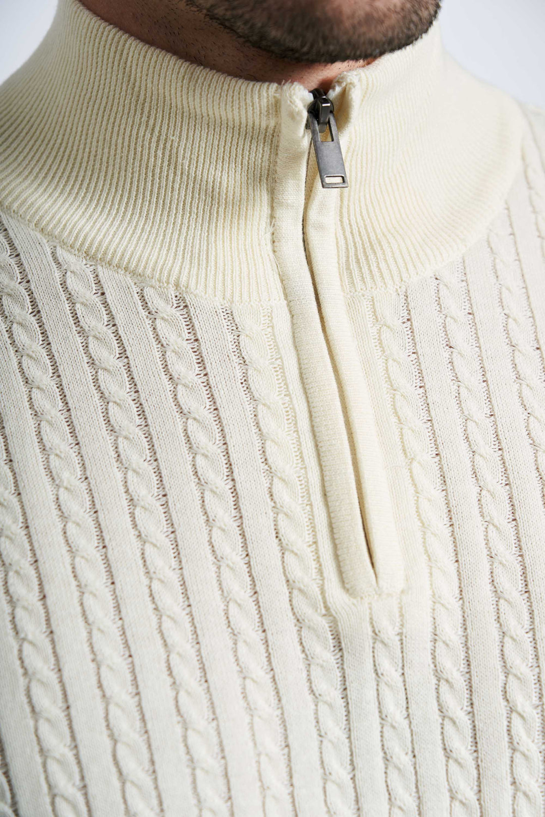 Half Zip Kabelstrik 'Oure' - Cloud Dancer