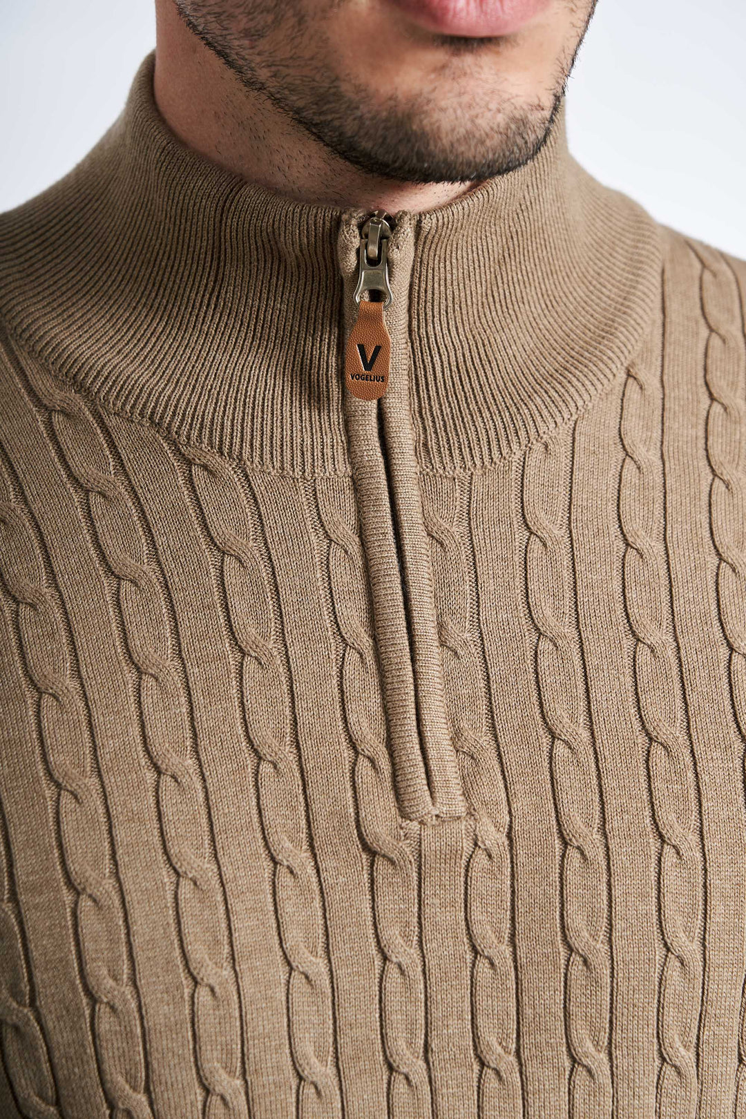 Half Zip Kabelstrik 'Klampenborg' - Dark Sand Melange