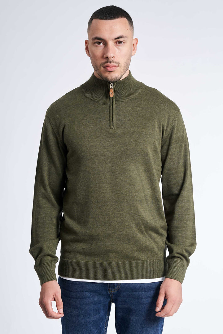 Half Zip Strik 'Klampenborg' - Dark Olive Melange