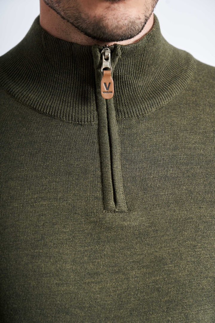 Half Zip Strik 'Klampenborg' - Dark Olive Melange