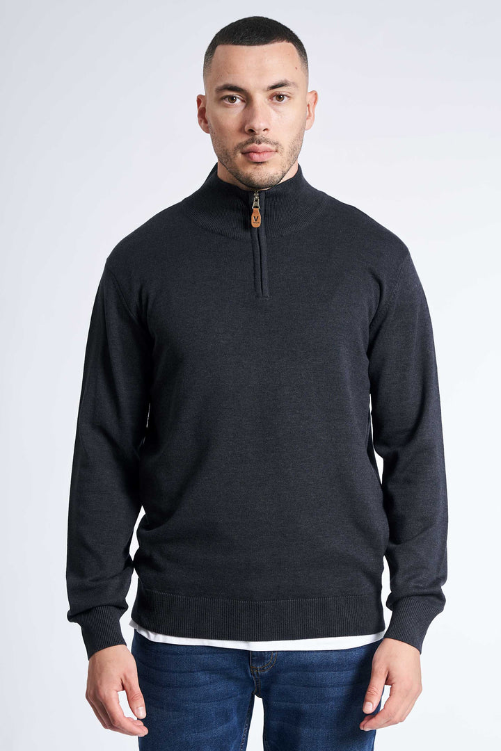 Half Zip Strik 'Klampenborg' - Navy Melange