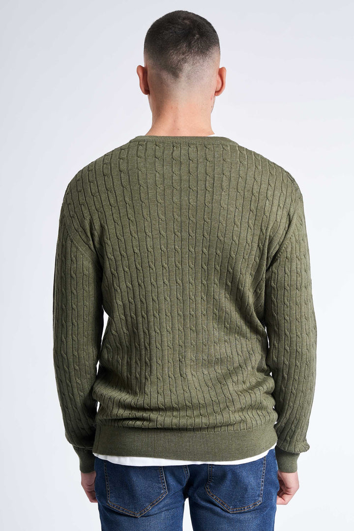 Kabelstrik 'Gentofte' - Dark Olive Melange