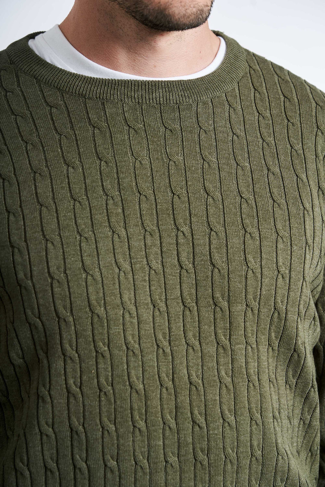 Kabelstrik 'Gentofte' - Dark Olive Melange