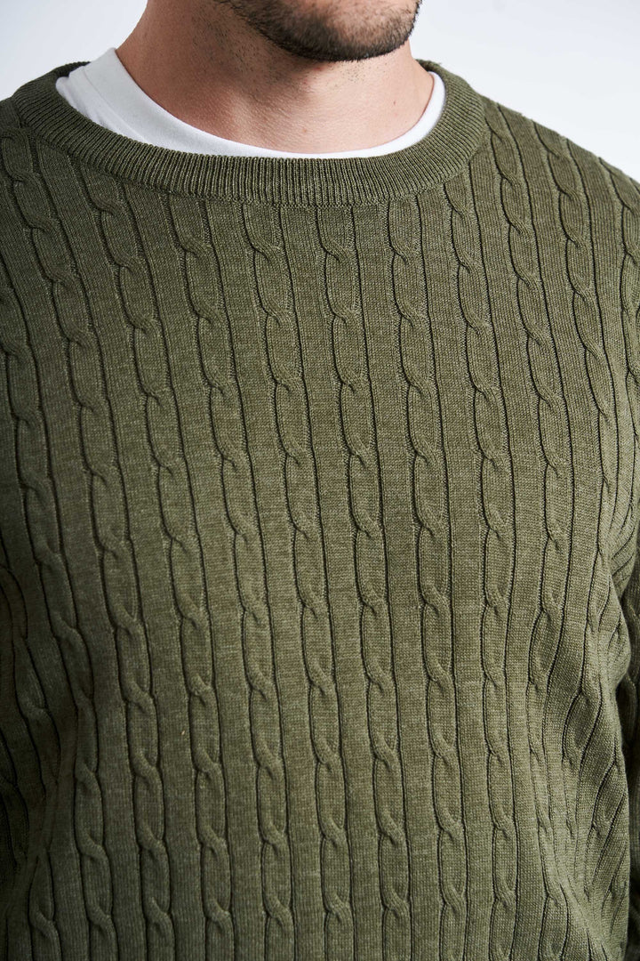 Kabelstrik 'Gentofte' - Dark Olive Melange