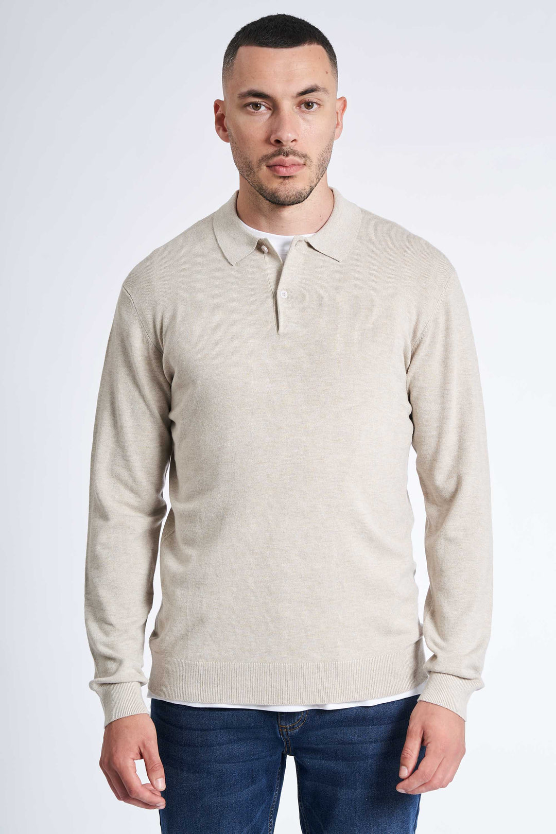 Langærmet Polo 'Tranbjerg' - Sand Melange