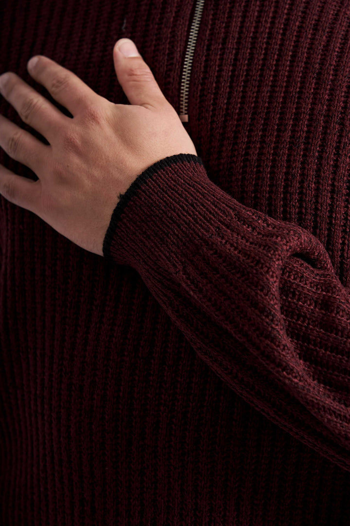 Half Zip Strik 'Tureby' - Deep Wine Twist