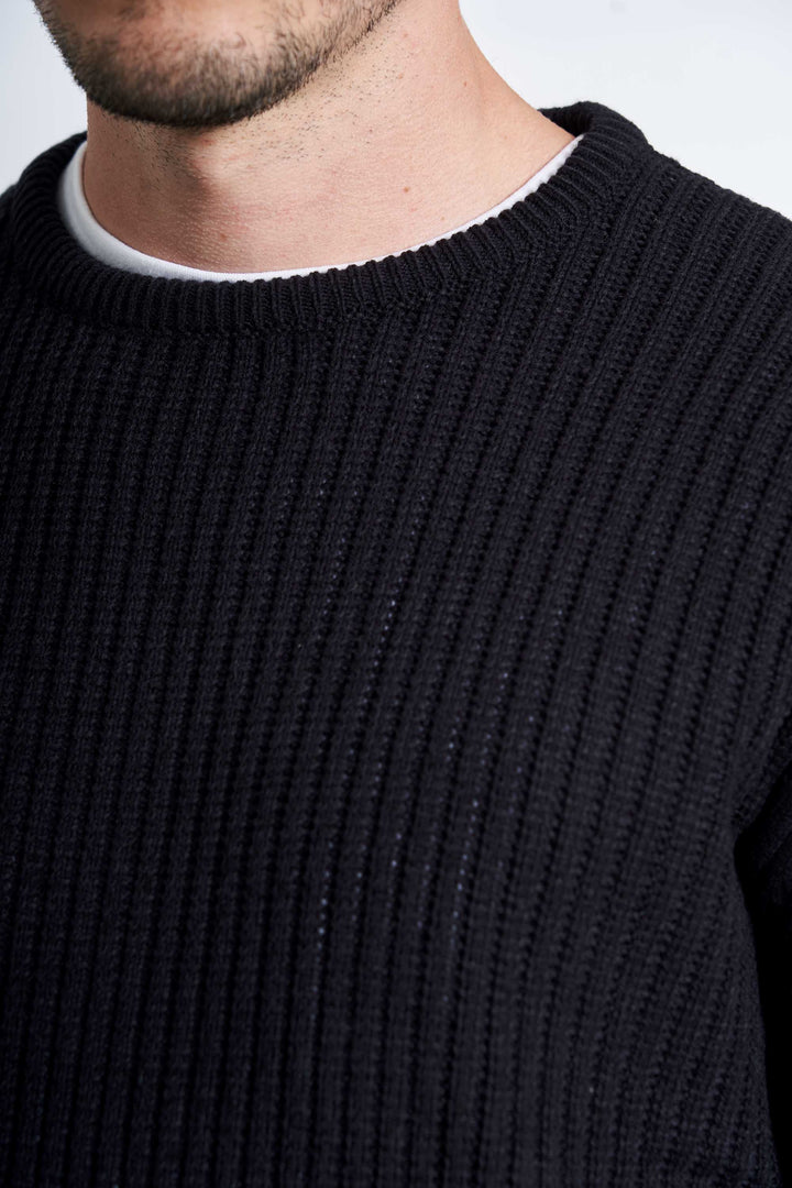 Ribstrik 'Toftelund' - Dark Navy Twist