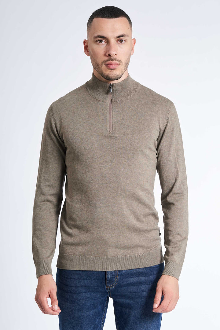 Half Zip Strik 'Toreby' - Dark Sand Melange