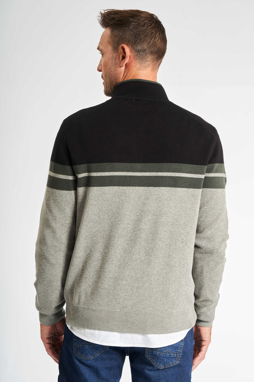 Half Zip Strik 'Kalle' - Grey Melange Striped