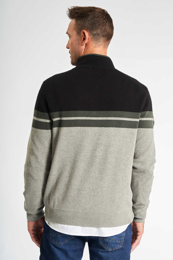 Half Zip Strik 'Kalle' - Grey Melange Striped