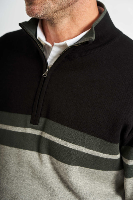 Half Zip Strik 'Kalle' - Grey Melange Striped