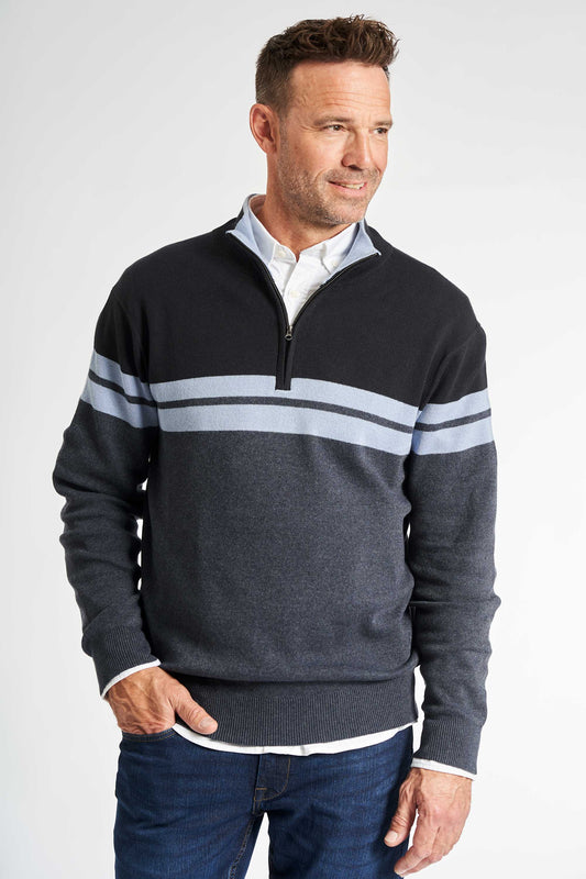 Half Zip Strik 'Kalle' - Medium Blue Striped