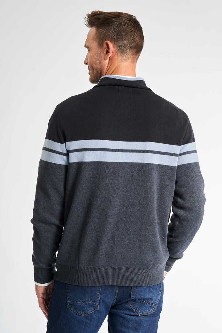 Half Zip Strik 'Kalle' - Medium Blue Striped