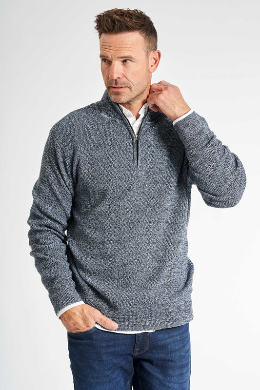 Half Zip Strik 'Kalle' - Light Blue/Navy Twist