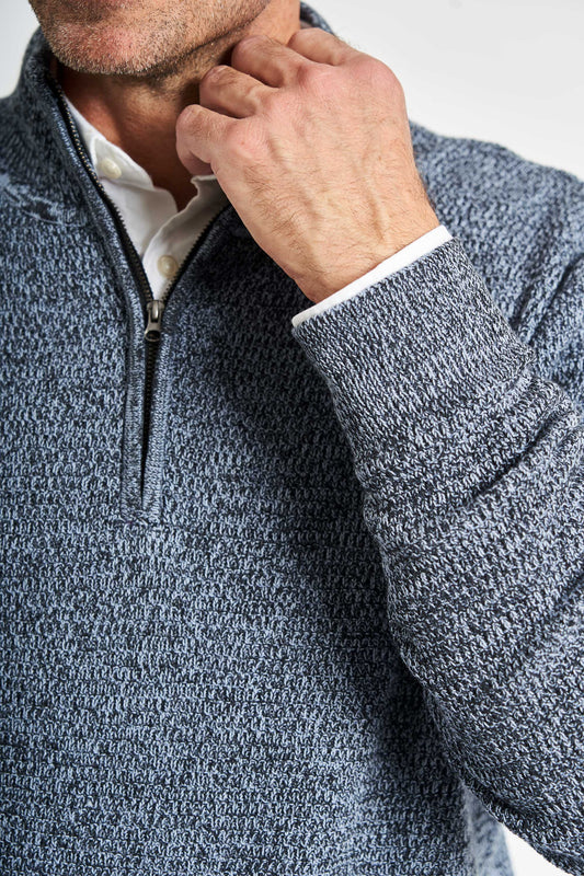 Half Zip Strik 'Kalle' - Light Blue/Navy Twist