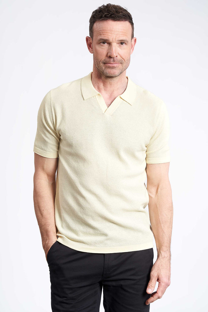 Strikket Polo 'Jesper' - Soft Yellow, Pearl Knit