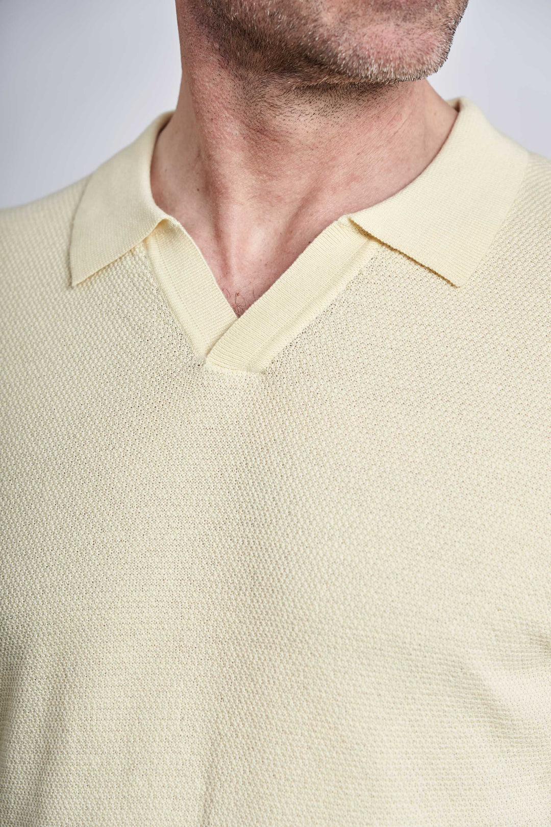 Strikket Polo 'Jesper' - Soft Yellow, Pearl Knit