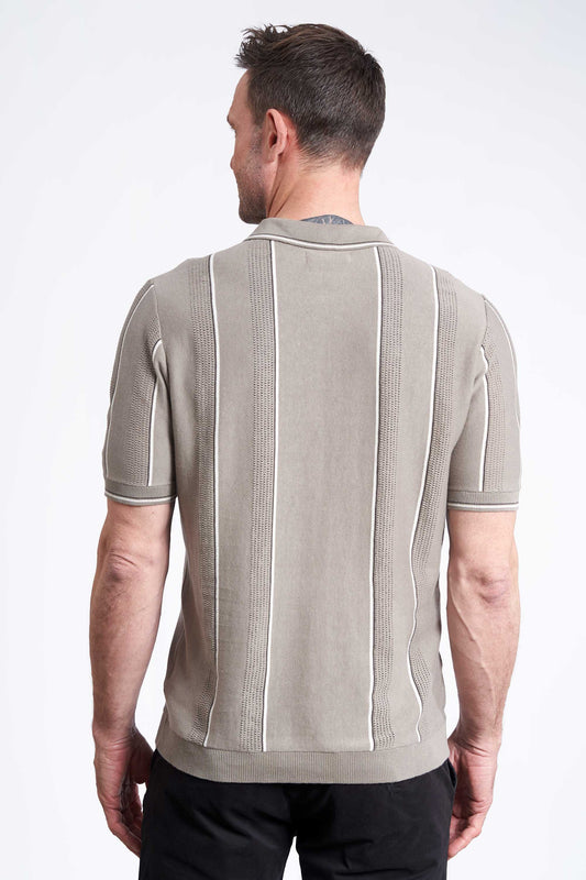 Strikket Polo 'Jesper' - Grey, Stripe/Zip