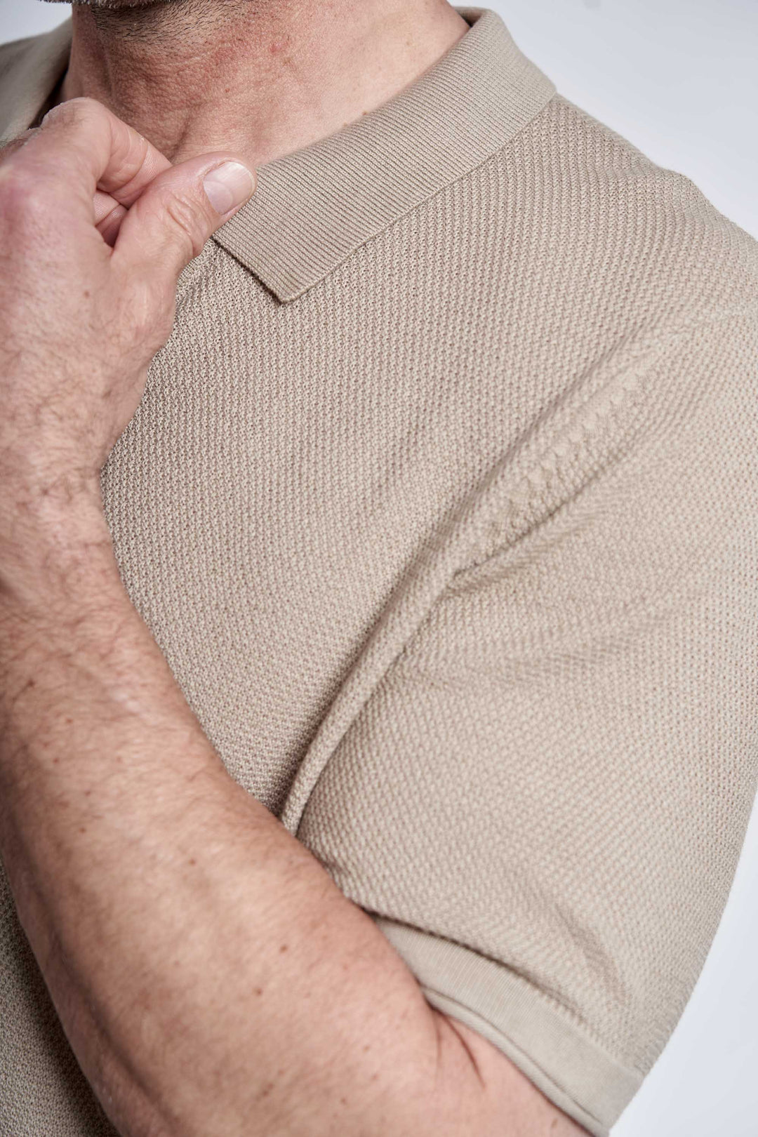 Strikket Polo 'Jesper' - Sand, Pearl Knit