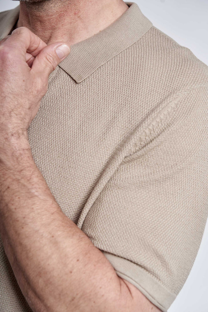 Strikket Polo 'Jesper' - Sand, Pearl Knit