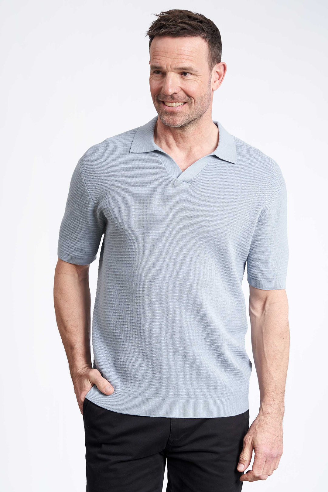Strikket Polo 'Jesper' - Light Blue, Structure