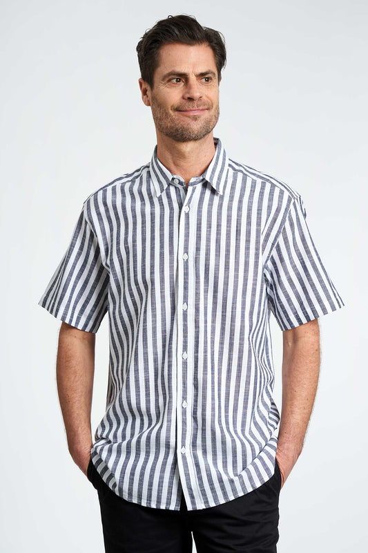 Kortærmede Skjorte 'Vamdrup' - Dark Navy Striped