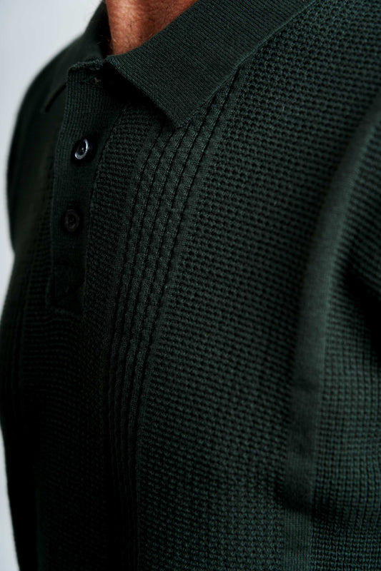Strikket Polo 'Viuf' - Darkest Spruce