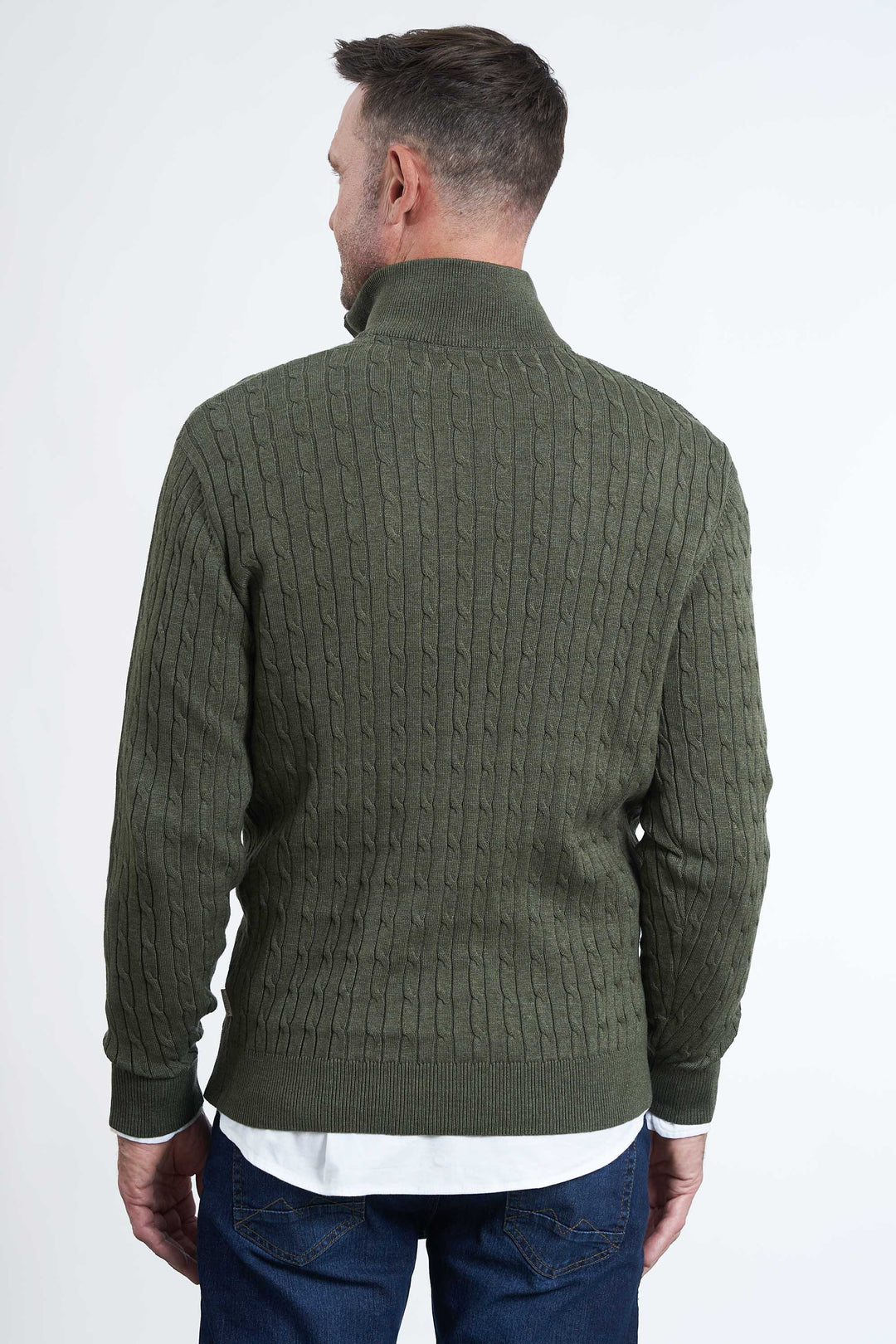 Half Zip Kabeltrik 'Klampenborg' - Dark Olive Mel. One