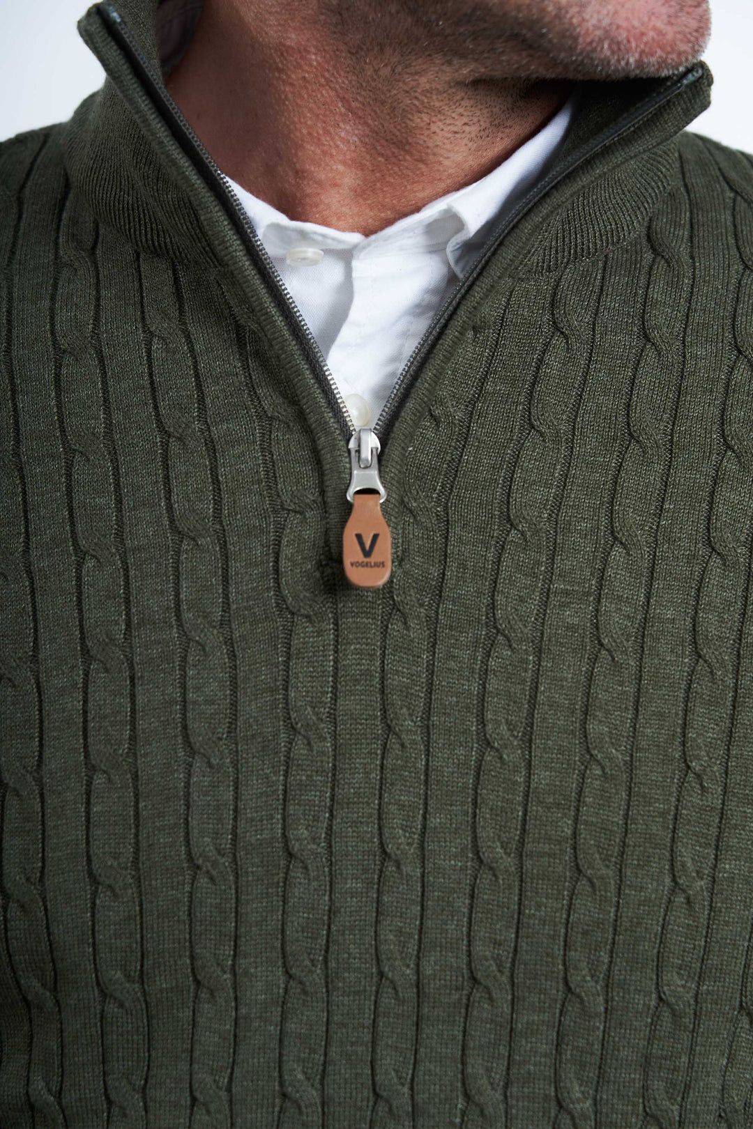Half Zip Kabeltrik 'Klampenborg' - Dark Olive Mel. One