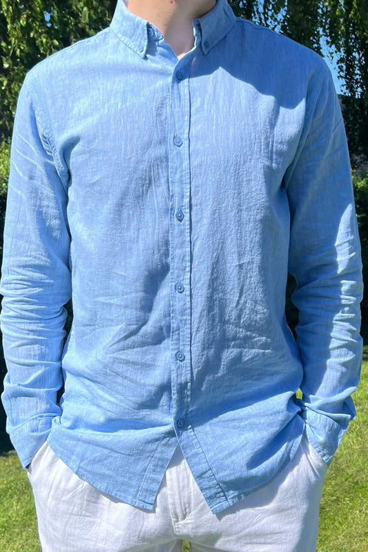 Linen/Cotton Shirt LS - Light Blue Melange