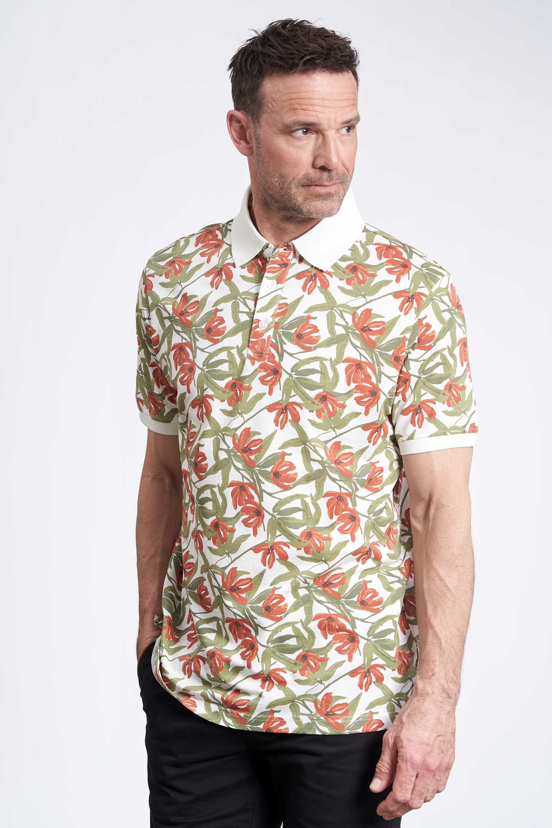 Polo Pique Feifer i off white med AOP mønster